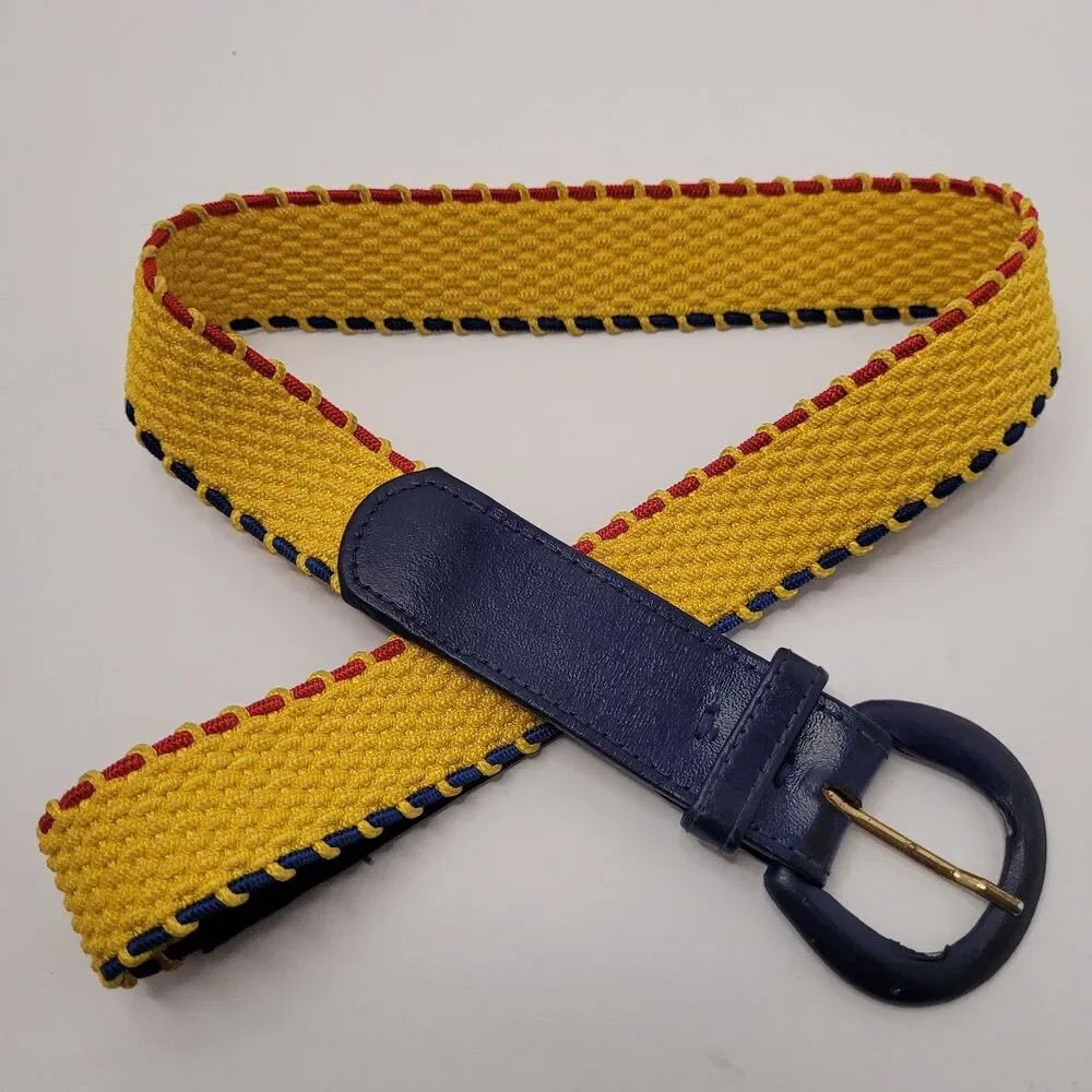 Vintage Womens Christian Dior Belt Yellow, Blue, Red Stretch Size M/L